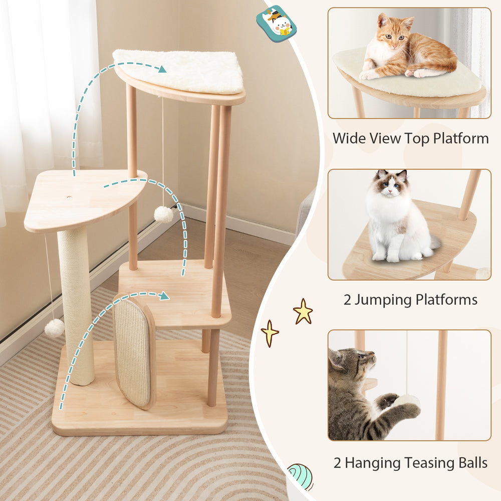 Wooden Multi-level Modern Cat Tower with Scratching Board and Post-44 inches - view 6