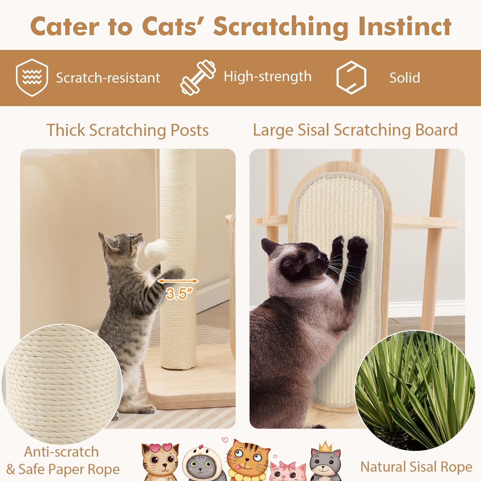 Wooden Multi-level Modern Cat Tower with Scratching Board and Post-44 inches - view 7