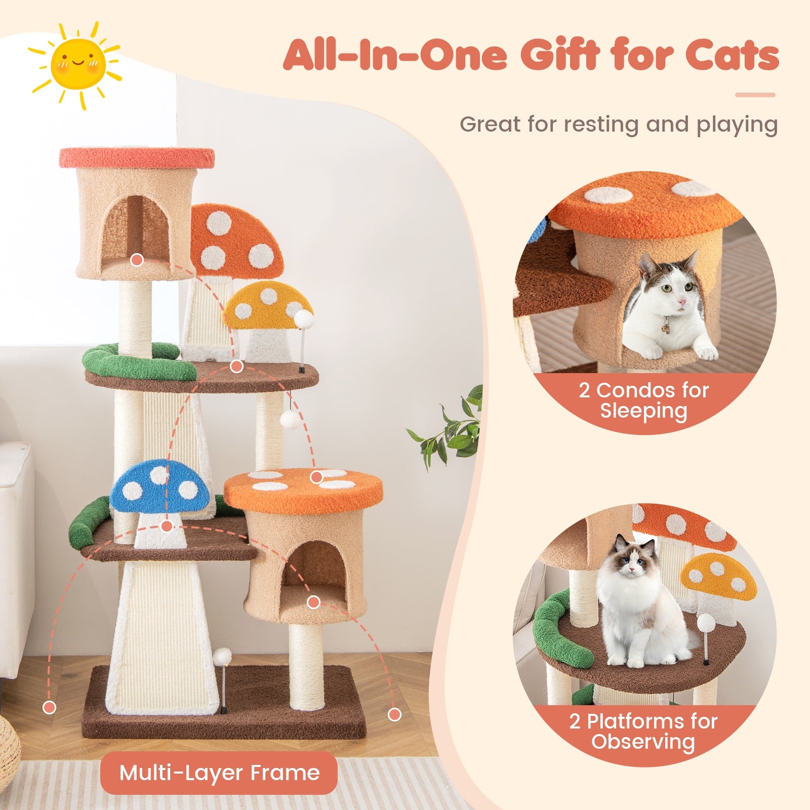 4-In-1 Cat Tree with 2 Condos and Platforms for Indoors - view 6