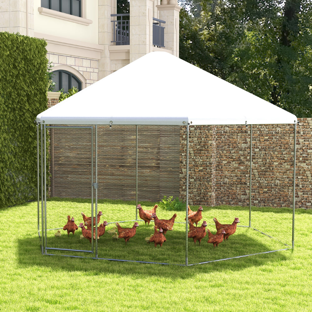 13FT Large Metal Hexagonal Chicken Coop with Wire Mesh and Lockable Door - view 2