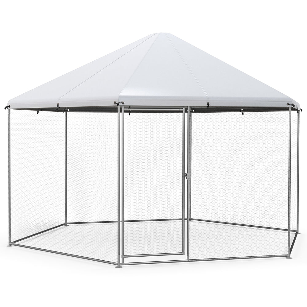 13FT Large Metal Hexagonal Chicken Coop with Wire Mesh and Lockable Door - view 4