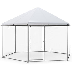 13FT Large Metal Hexagonal Chicken Coop with Wire Mesh and Lockable Door - view 4