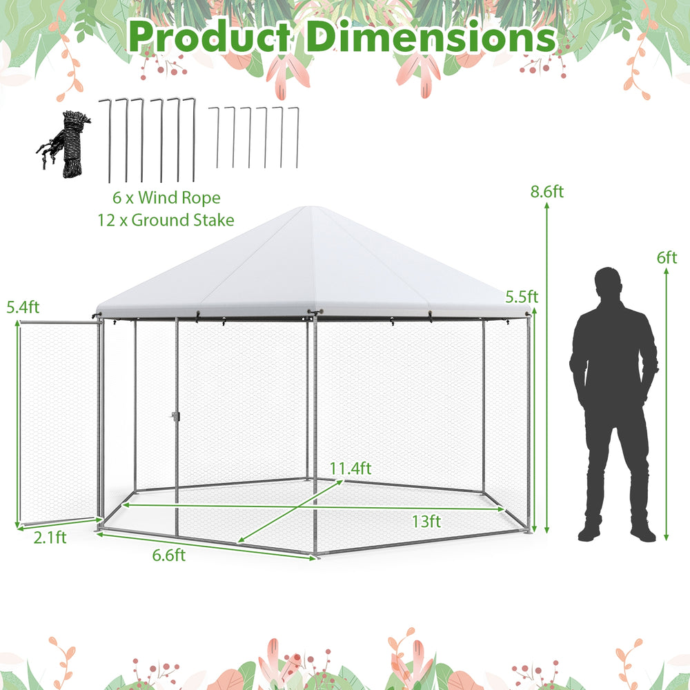 13FT Large Metal Hexagonal Chicken Coop with Wire Mesh and Lockable Door - view 5