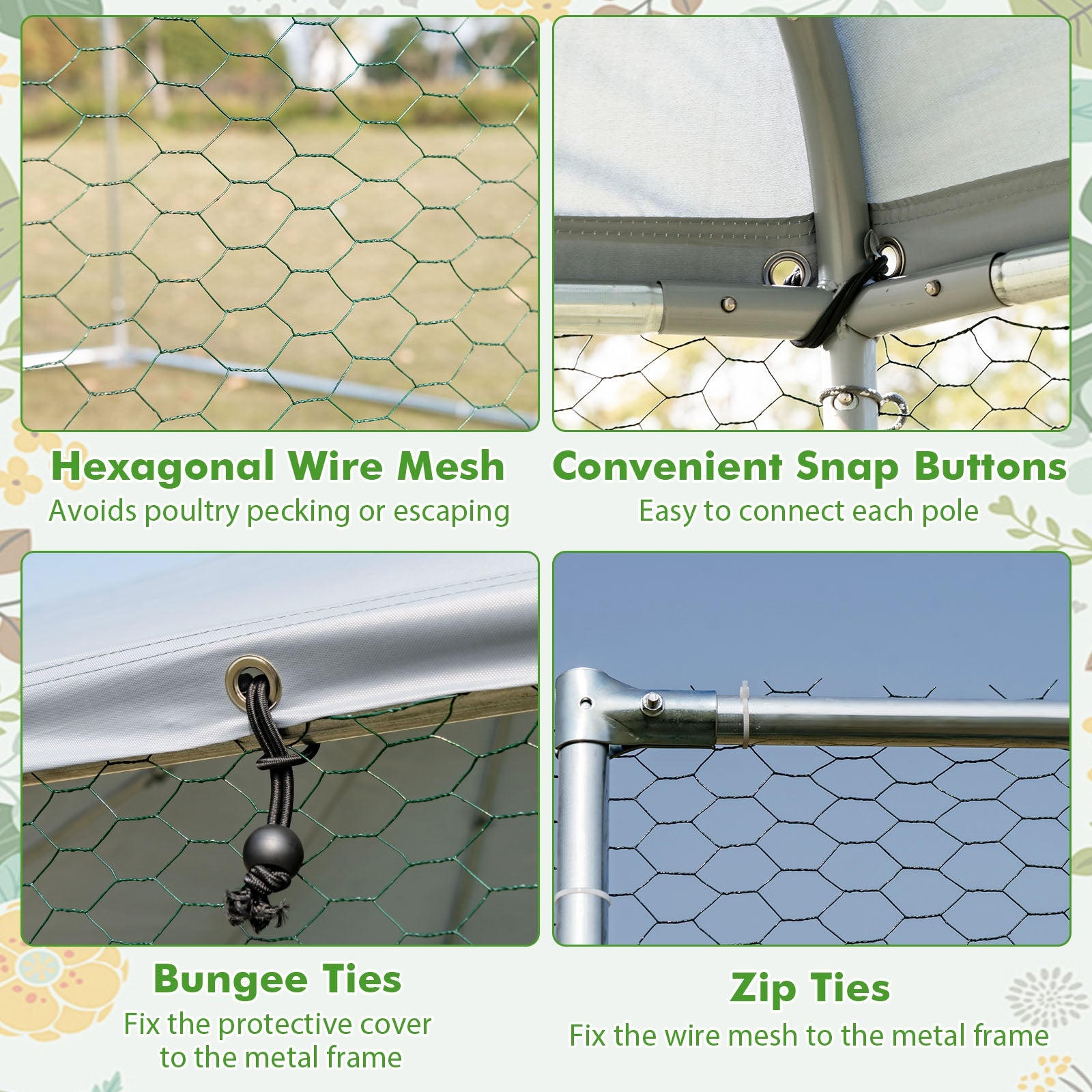 13FT Large Metal Hexagonal Chicken Coop with Wire Mesh and Lockable Door - view 6