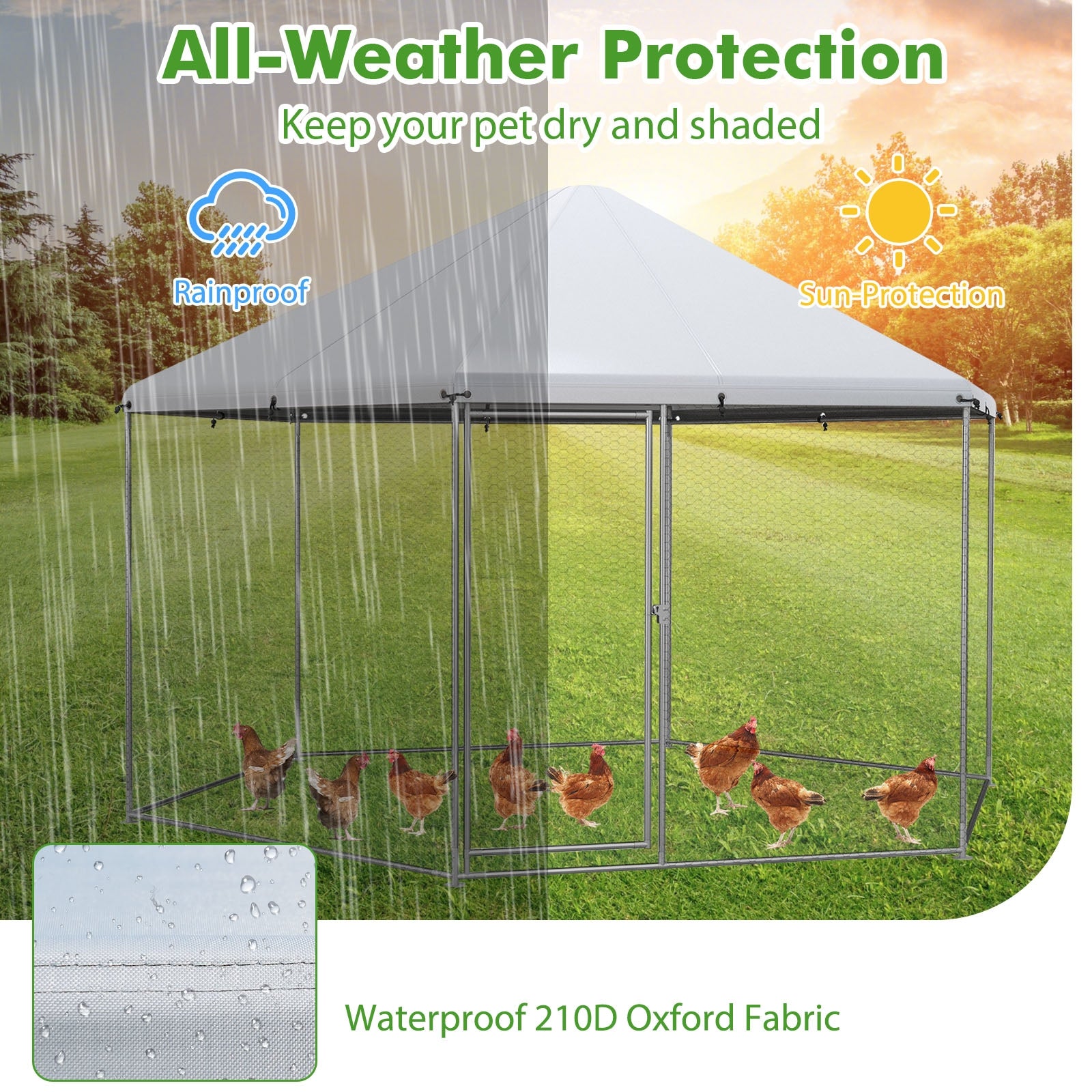 13FT Large Metal Hexagonal Chicken Coop with Wire Mesh and Lockable Door - view 7