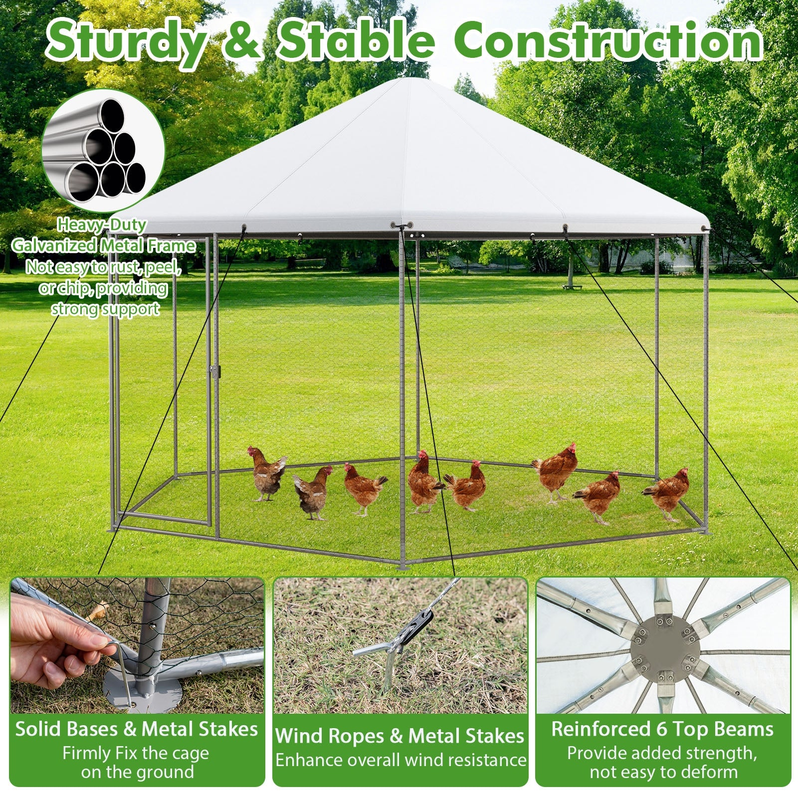 13FT Large Metal Hexagonal Chicken Coop with Wire Mesh and Lockable Door - view 8