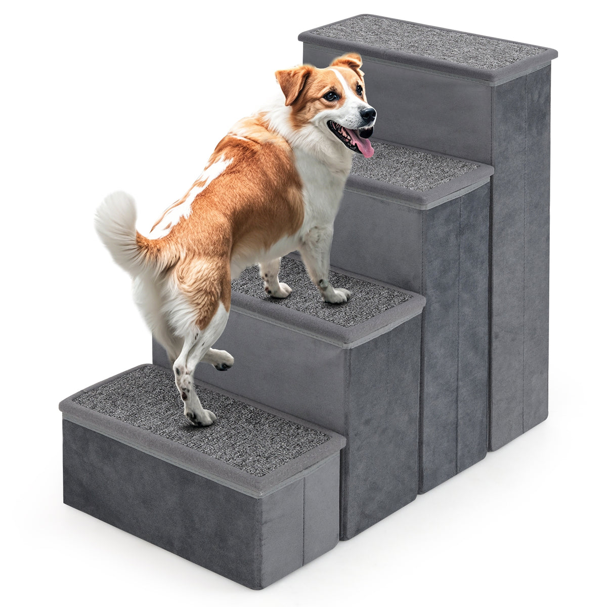 4-Step Dog Stairs Non-slip Foldable Dog Ramp with Adjustable Steps