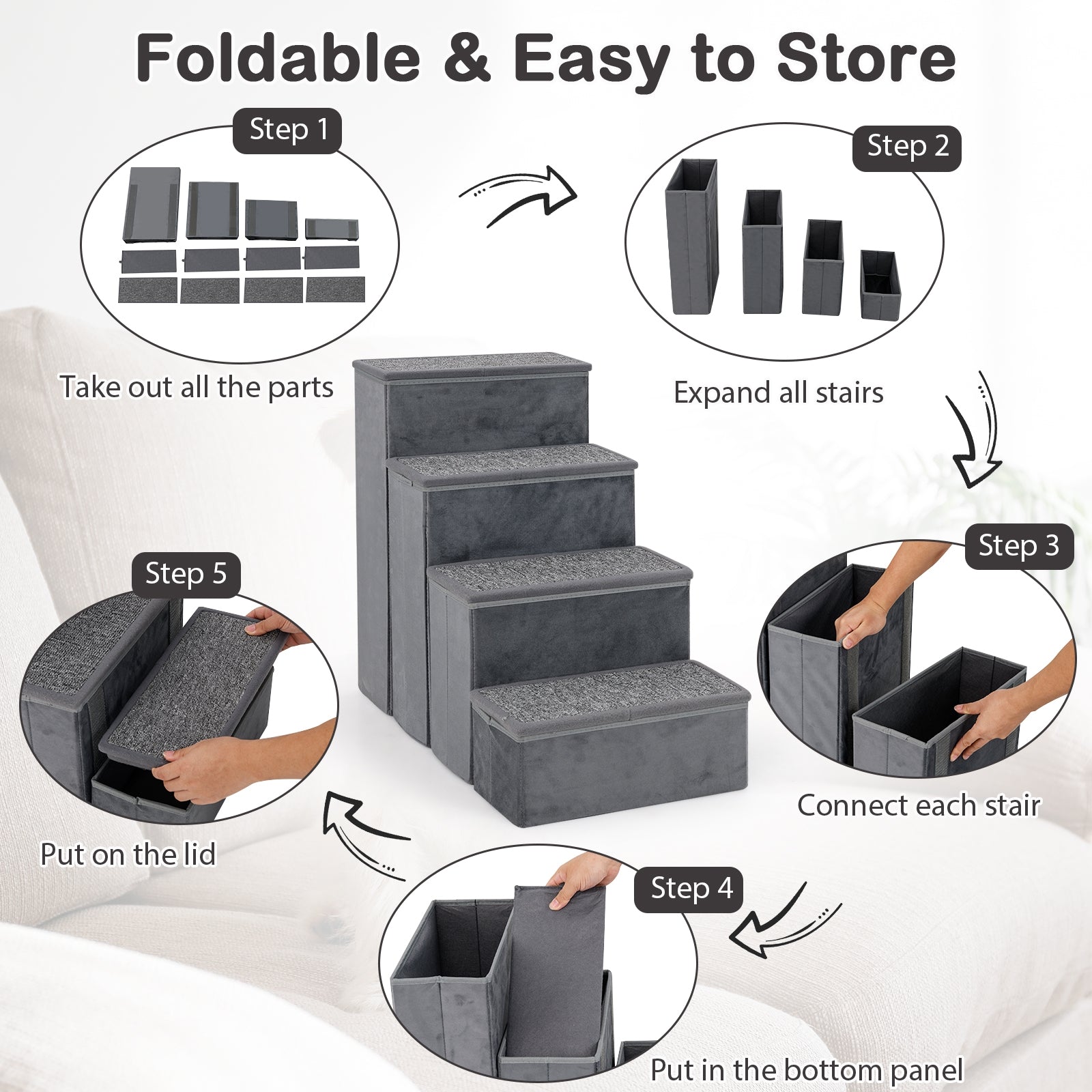 4-Step Dog Stairs Non-slip Foldable Dog Ramp with Adjustable Steps - view 8