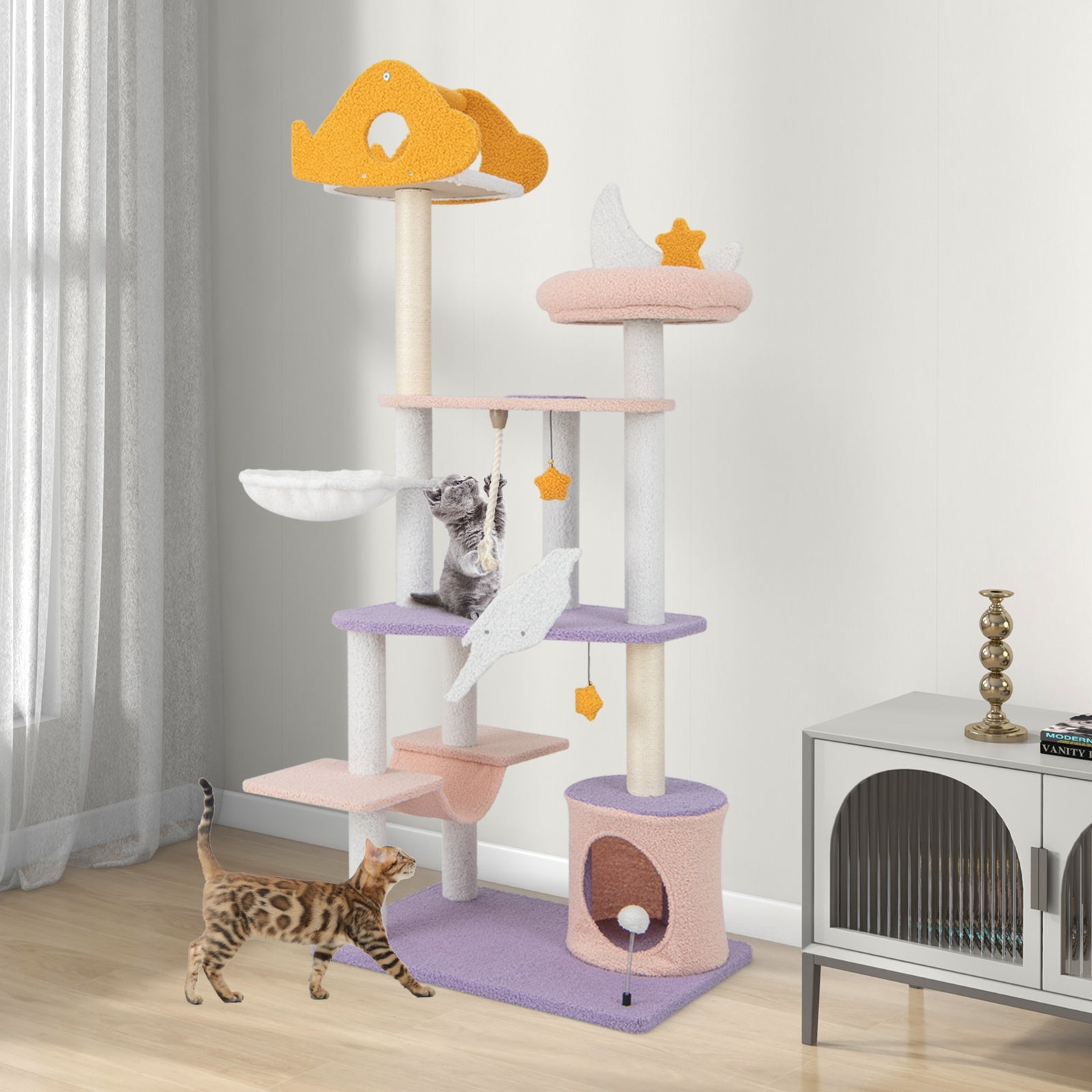 66 Inch Cute Cat Tree Cats Multi-level Tall Cat Tower with Sisal Covered - view 2