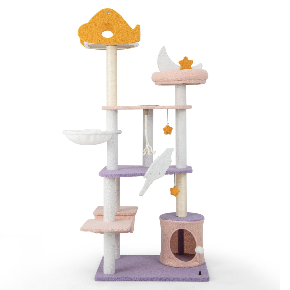 66 Inch Cute Cat Tree Cats Multi-level Tall Cat Tower with Sisal Covered
