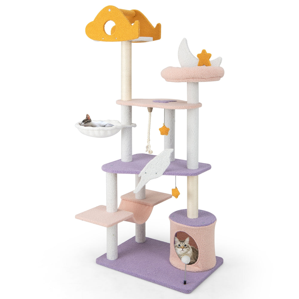 66 Inch Cute Cat Tree Cats Multi-level Tall Cat Tower with Sisal Covered - view 4