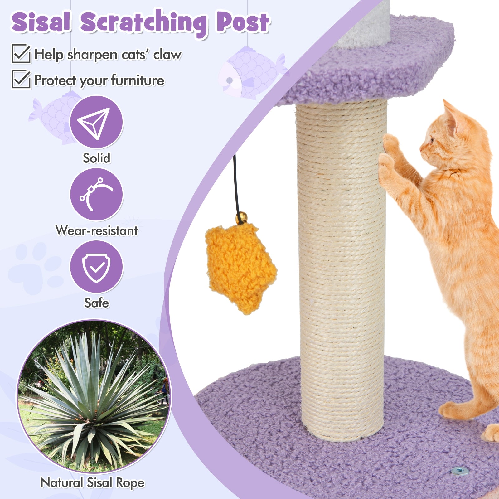 66 Inch Cute Cat Tree Cats Multi-level Tall Cat Tower with Sisal Covered - view 8