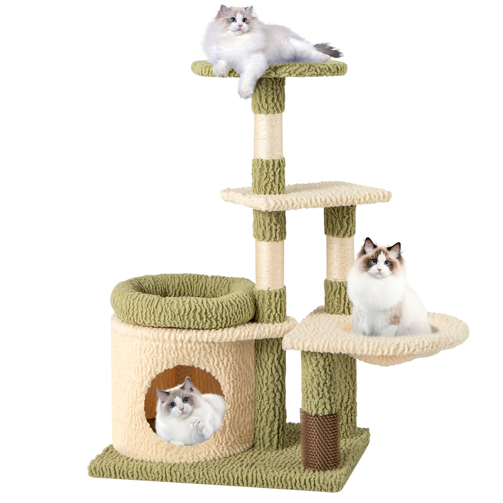 38 Inch Tall Multi-Level Aesthetic Kitten Tower with Condo and Bed Cat Tree