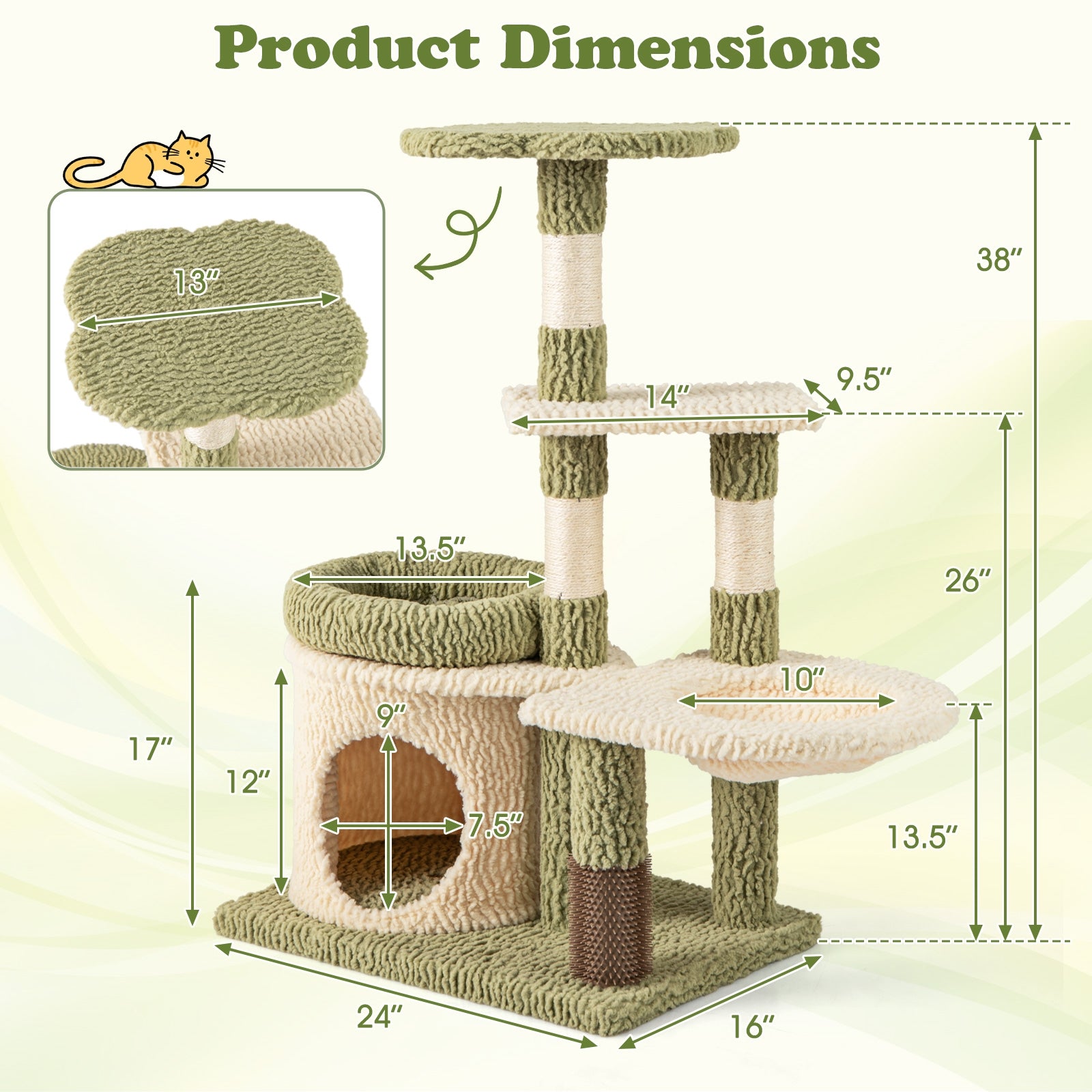 38 Inch Tall Multi-Level Aesthetic Kitten Tower with Condo and Bed Cat Tree - view 5