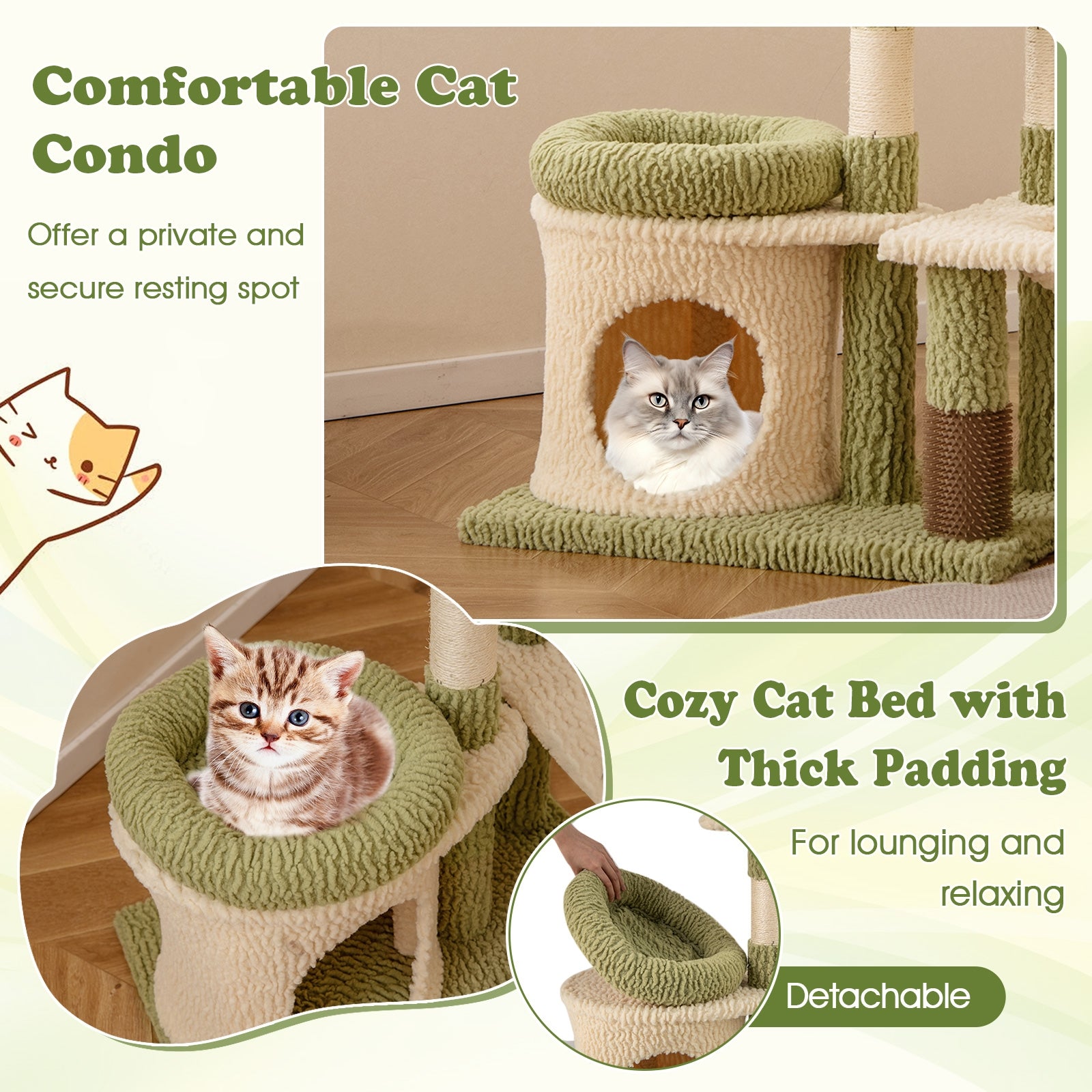 38 Inch Tall Multi-Level Aesthetic Kitten Tower with Condo and Bed Cat Tree - view 6