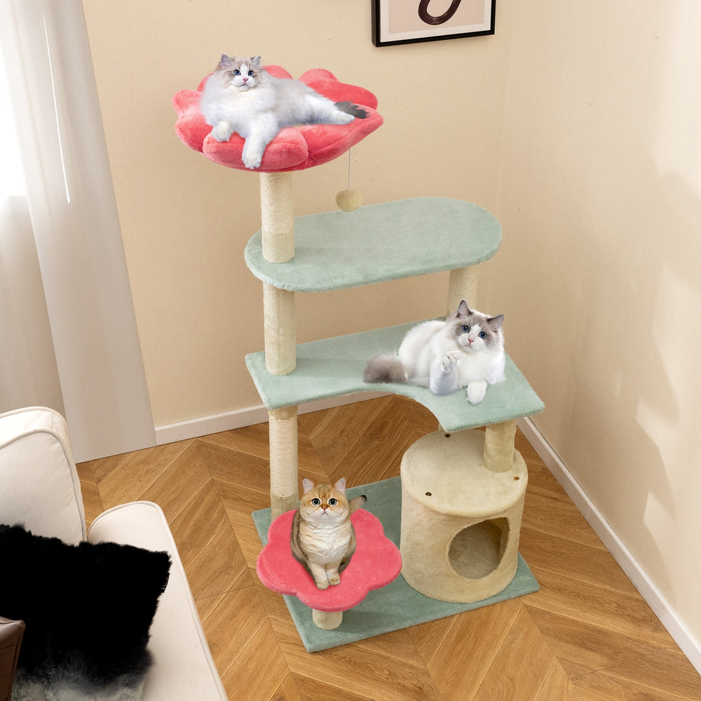 49 Inch Tall Multi-Level Aesthetic Floral Kitten Tower with Flower-Shaped Plush - view 2
