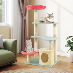 49 Inch Tall Multi-Level Aesthetic Floral Kitten Tower with Flower-Shaped Plush - view 3