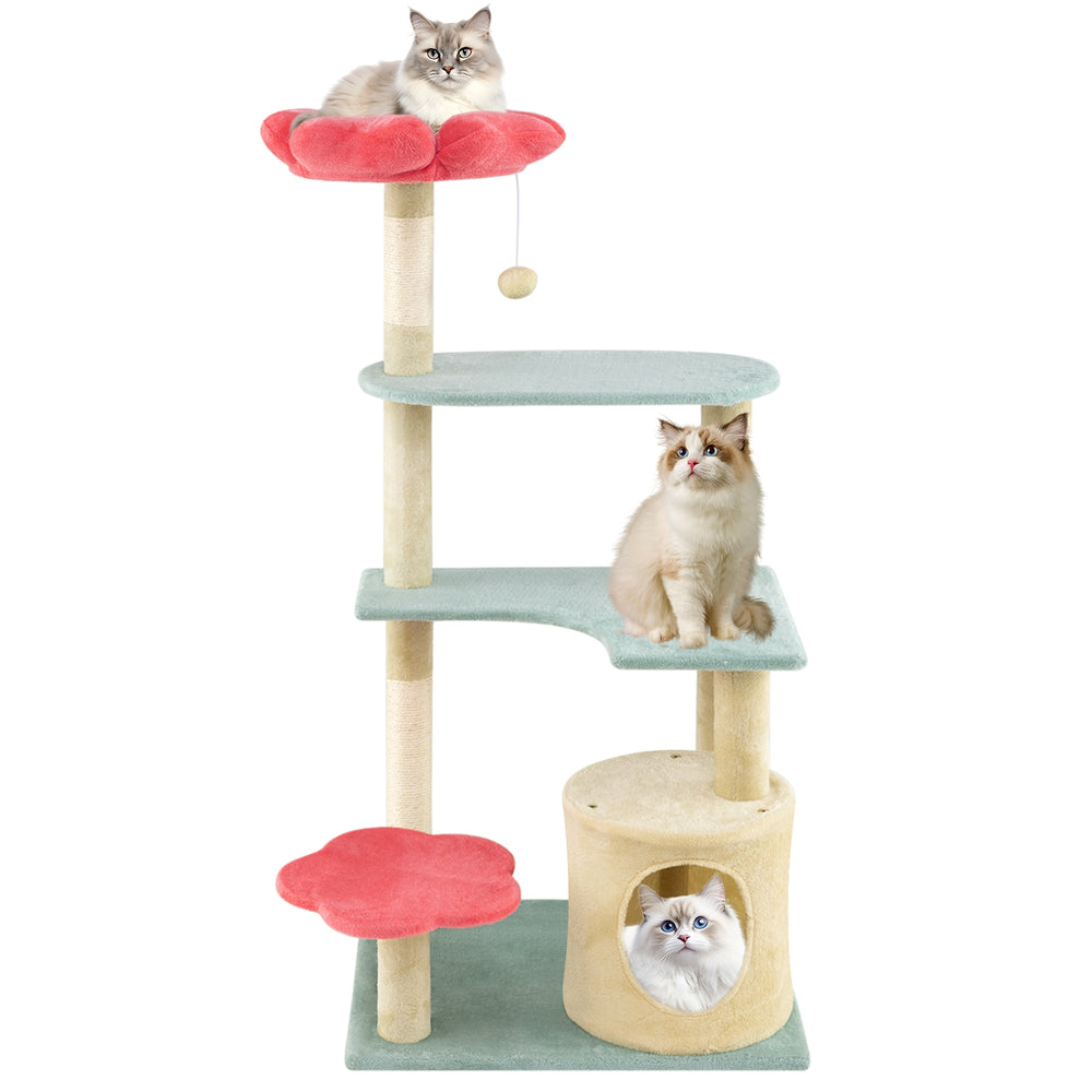 49 Inch Tall Multi-Level Aesthetic Floral Kitten Tower with Flower-Shaped Plush - view 4