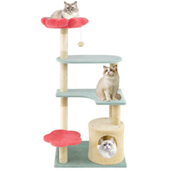 49 Inch Tall Multi-Level Aesthetic Floral Kitten Tower with Flower-Shaped Plush - view 4