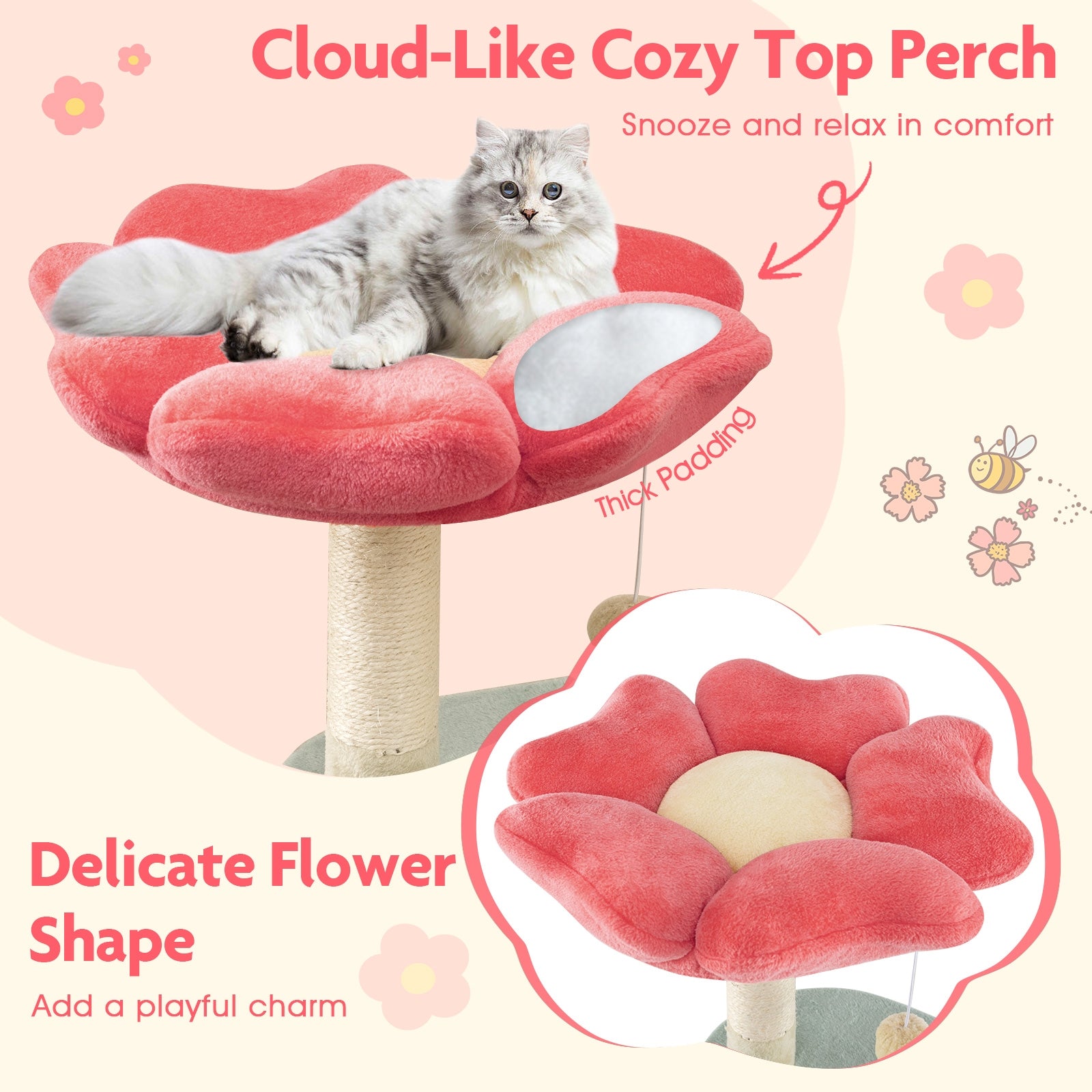 49 Inch Tall Multi-Level Aesthetic Floral Kitten Tower with Flower-Shaped Plush - view 6