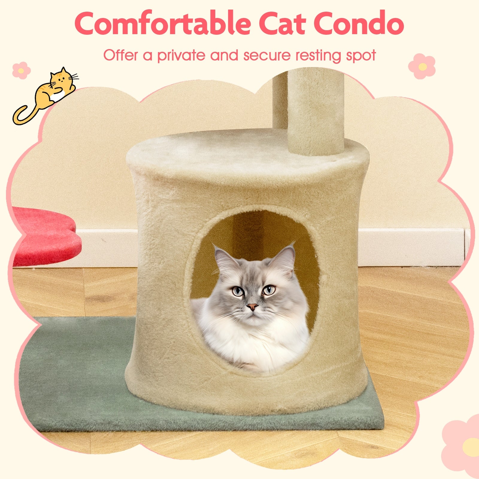 49 Inch Tall Multi-Level Aesthetic Floral Kitten Tower with Flower-Shaped Plush - view 7