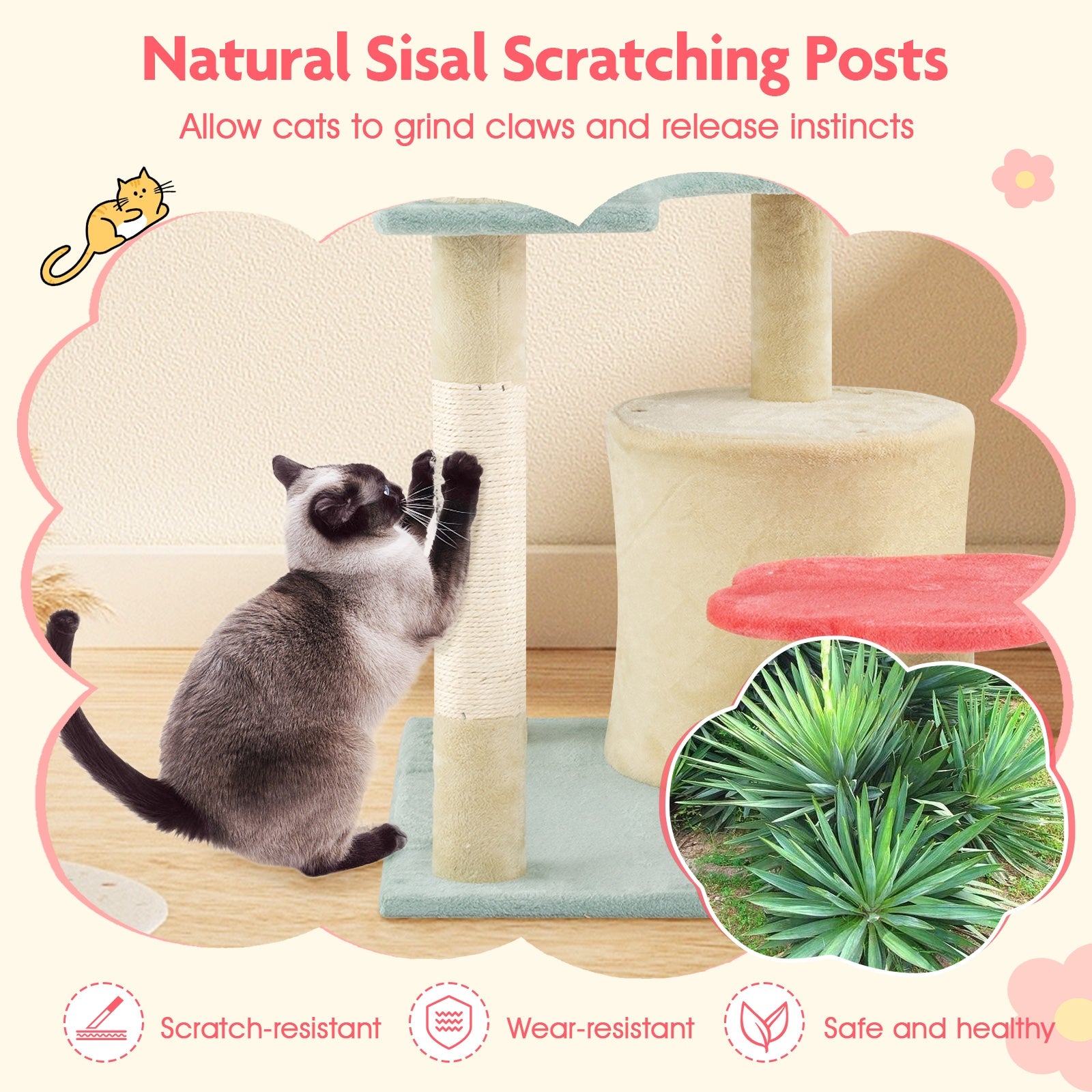 49 Inch Tall Multi-Level Aesthetic Floral Kitten Tower with Flower-Shaped Plush - view 8