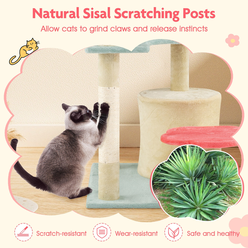 49 Inch Tall Multi-Level Aesthetic Floral Kitten Tower with Flower-Shaped Plush - view 8