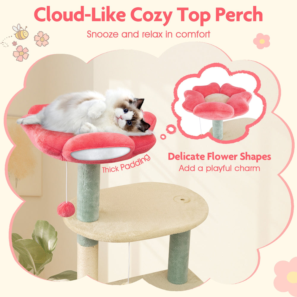61 Inch Multi-Level Aesthetic Floral Kitten Tower with Flower-Shaped Padded - view 6
