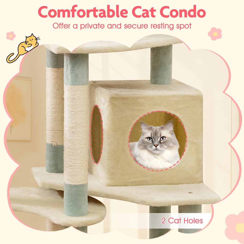 61 Inch Multi-Level Aesthetic Floral Kitten Tower with Flower-Shaped Padded - view 7