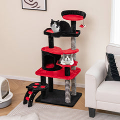 Gothic Cat Tree with Cat Bed Cat Condo and Sisal Scratching Post-Black & Red - view 2