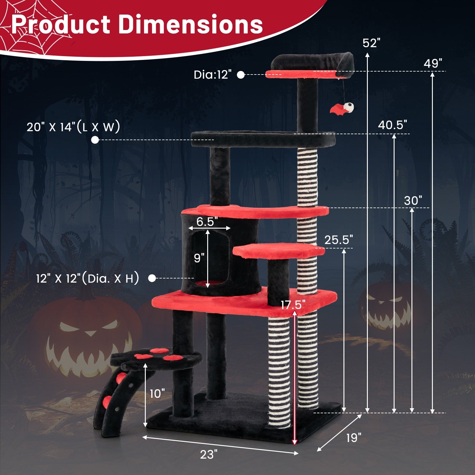 Gothic Cat Tree with Cat Bed Cat Condo and Sisal Scratching Post-Black & Red - view 5