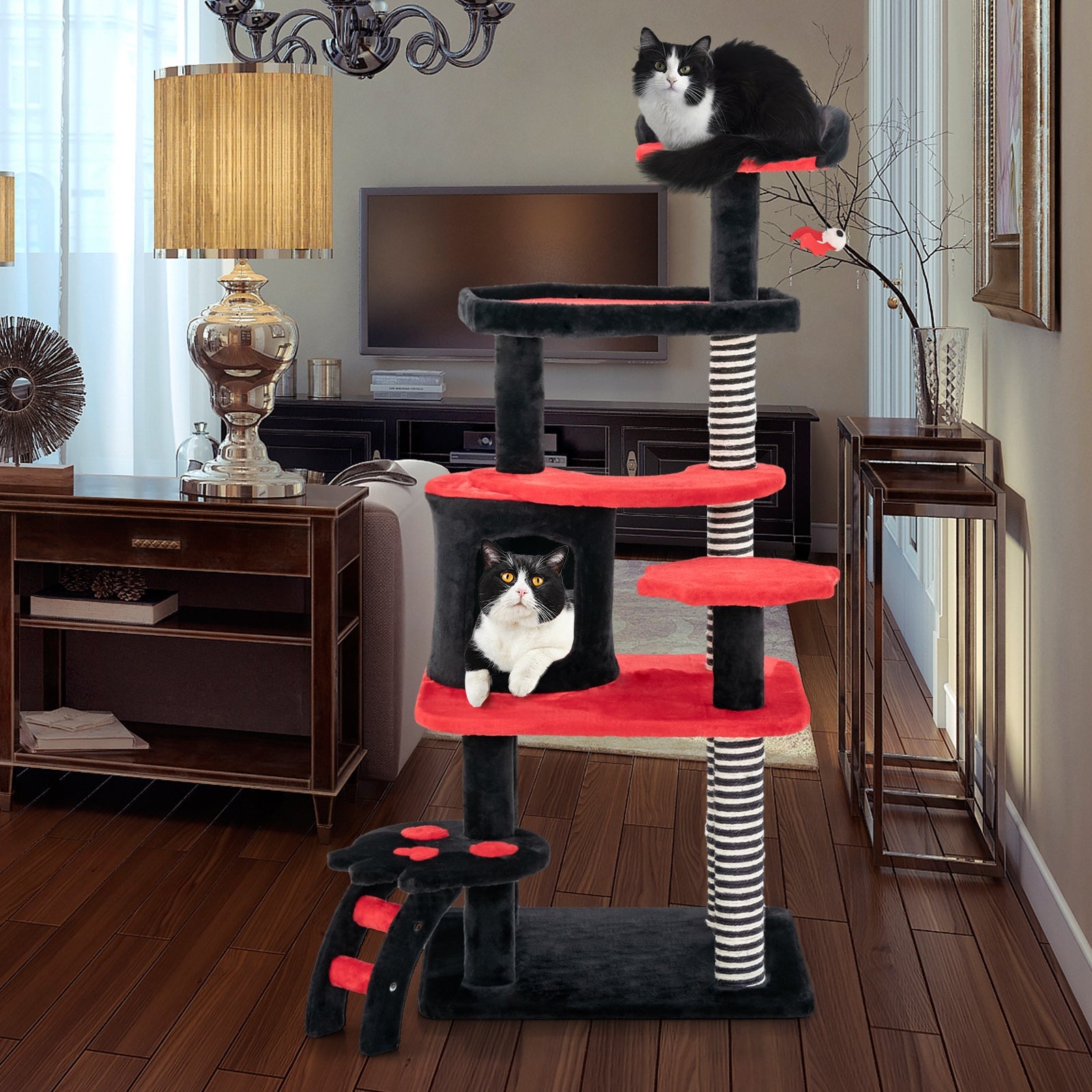 Gothic Cat Tree with Cat Bed Cat Condo and Sisal Scratching Post-Black & Red - view 6