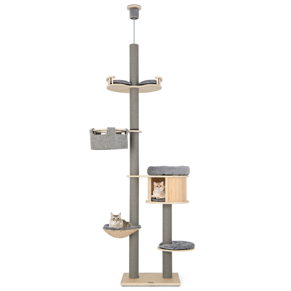 6-tier Floor-to-Ceiling Cat Tree 100-110 Inches Adjustable Height