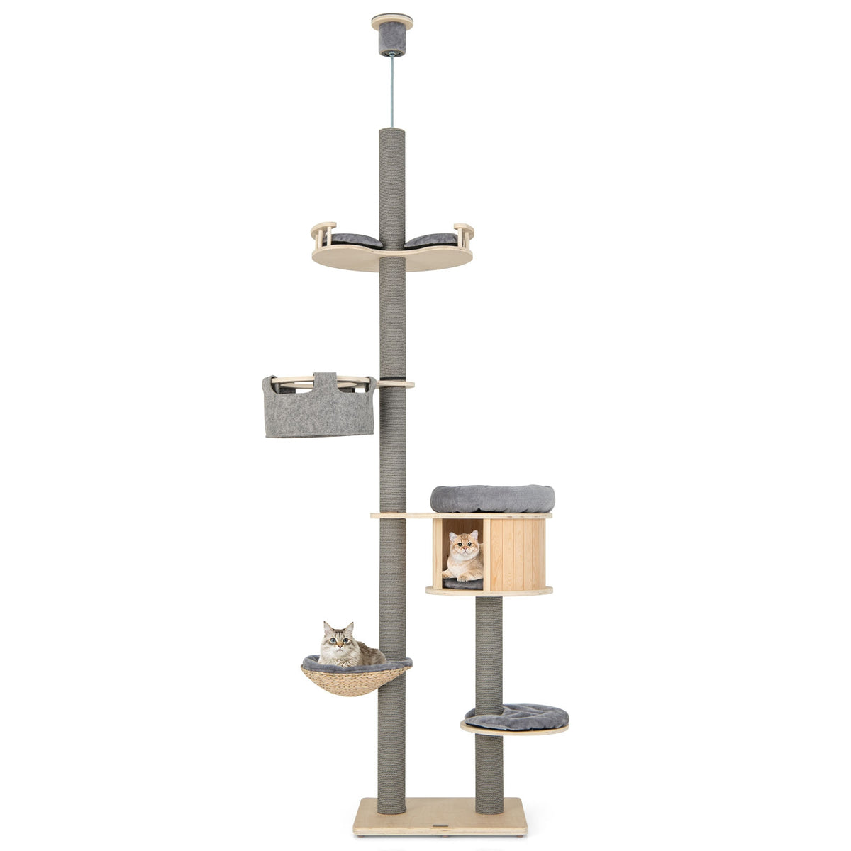 6-tier Floor-to-Ceiling Cat Tree 100-110 Inches Adjustable Height