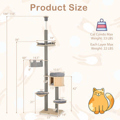 6-tier Floor-to-Ceiling Cat Tree 100-110 Inches Adjustable Height - view 4