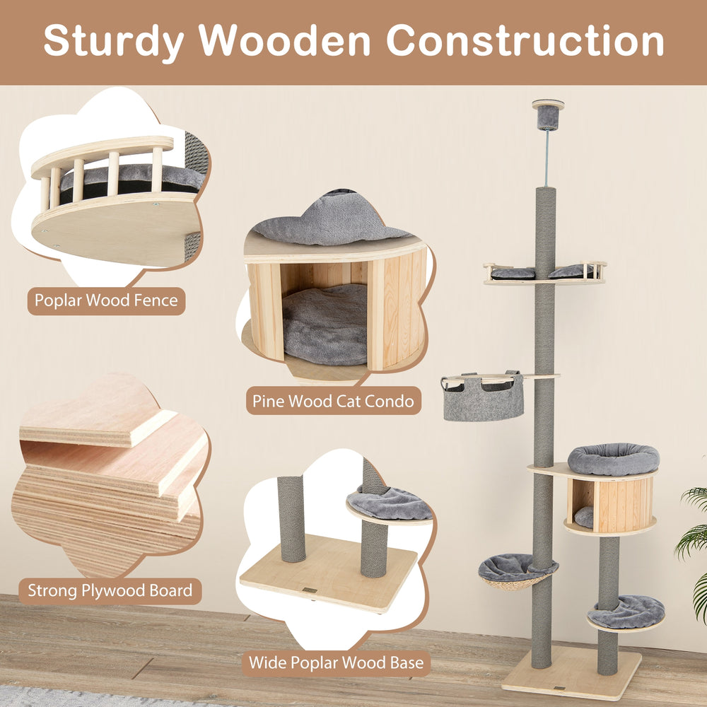 6-tier Floor-to-Ceiling Cat Tree 100-110 Inches Adjustable Height - view 5