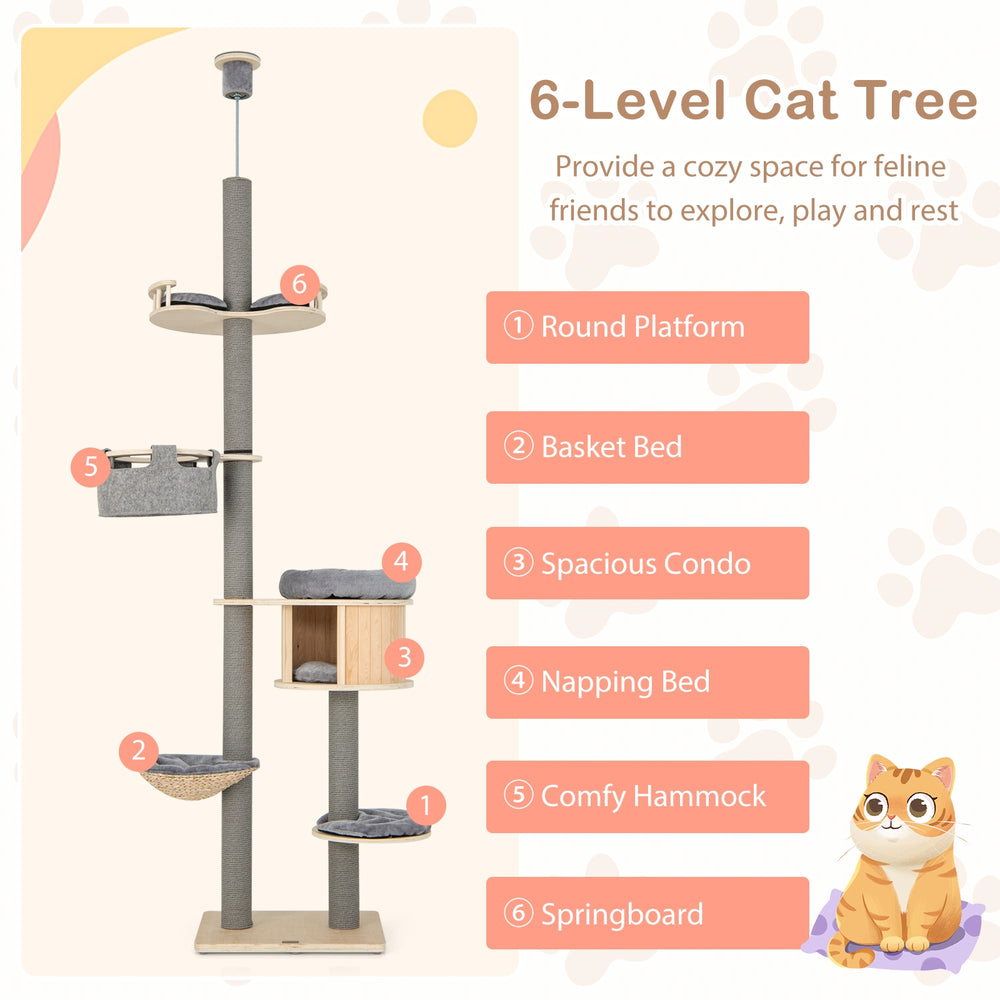 6-tier Floor-to-Ceiling Cat Tree 100-110 Inches Adjustable Height - view 7