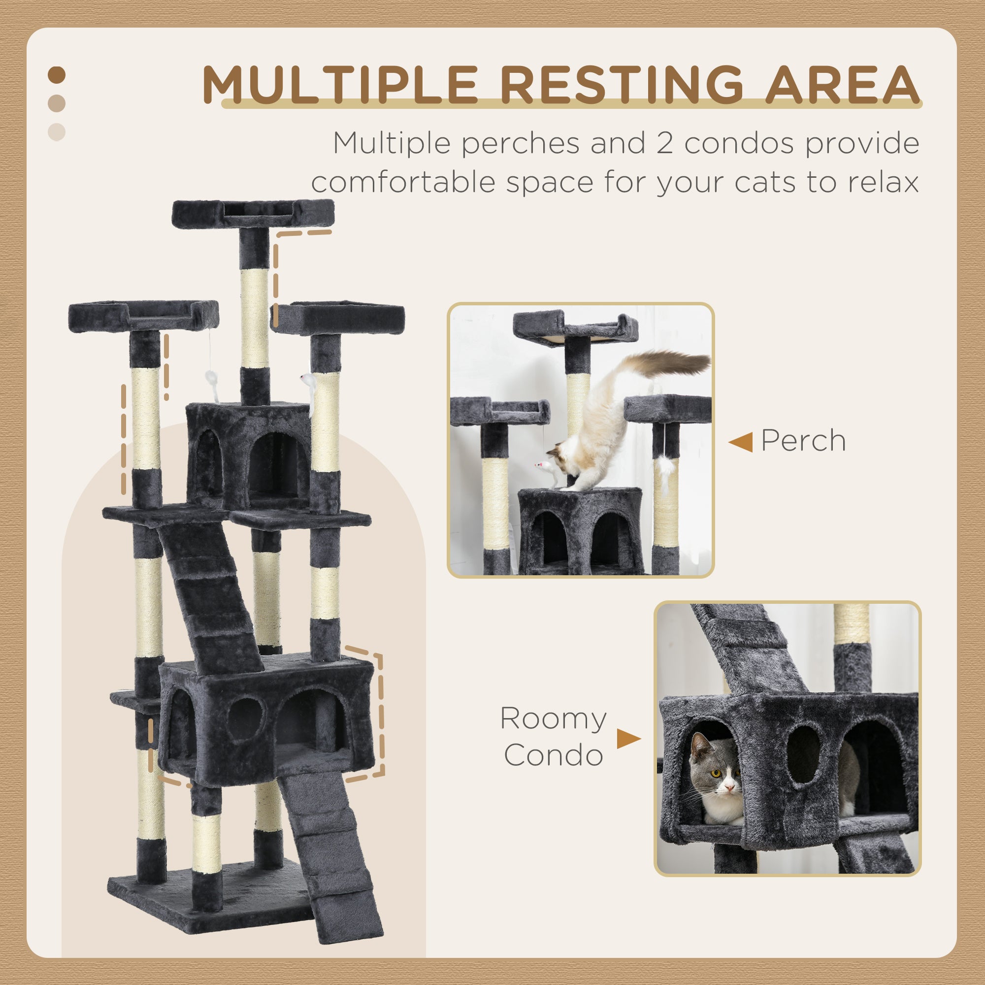 68-inch Multi-Level Cat Scratching Tree Kitty Activity Center Post Tower Condo - view 5