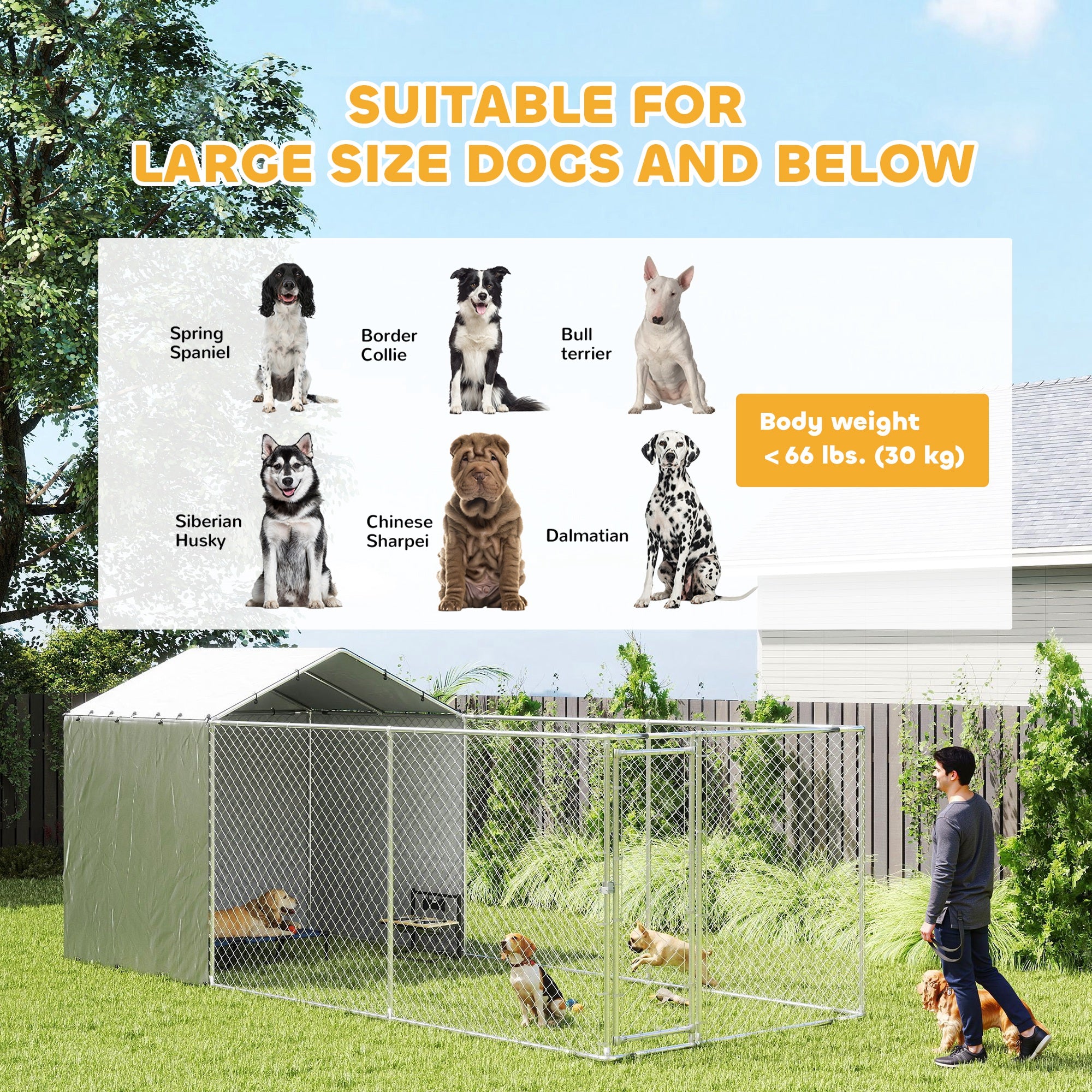 Galvanized Steel Dog Kennel Outdoor with Waterproof & UV-Resistant Cover - view 6