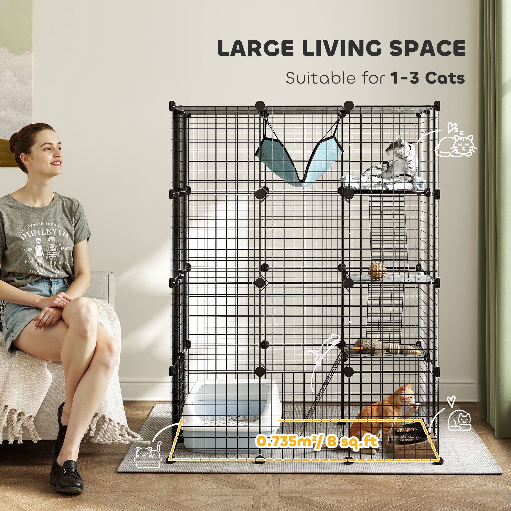 4-Tier DIY Large Cat Cage with Hammock, Platforms, Ramps, Accessories for 1-3 - view 3