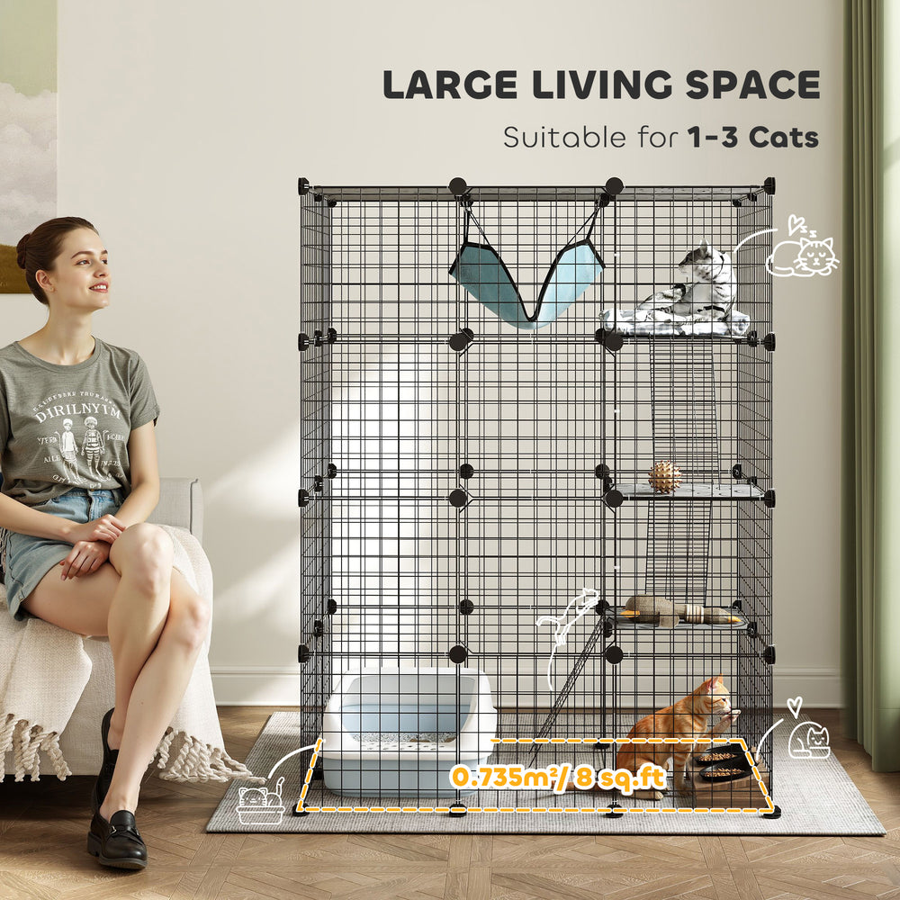 4-Tier DIY Large Cat Cage with Hammock, Platforms, Ramps, Accessories for 1-3 - view 3