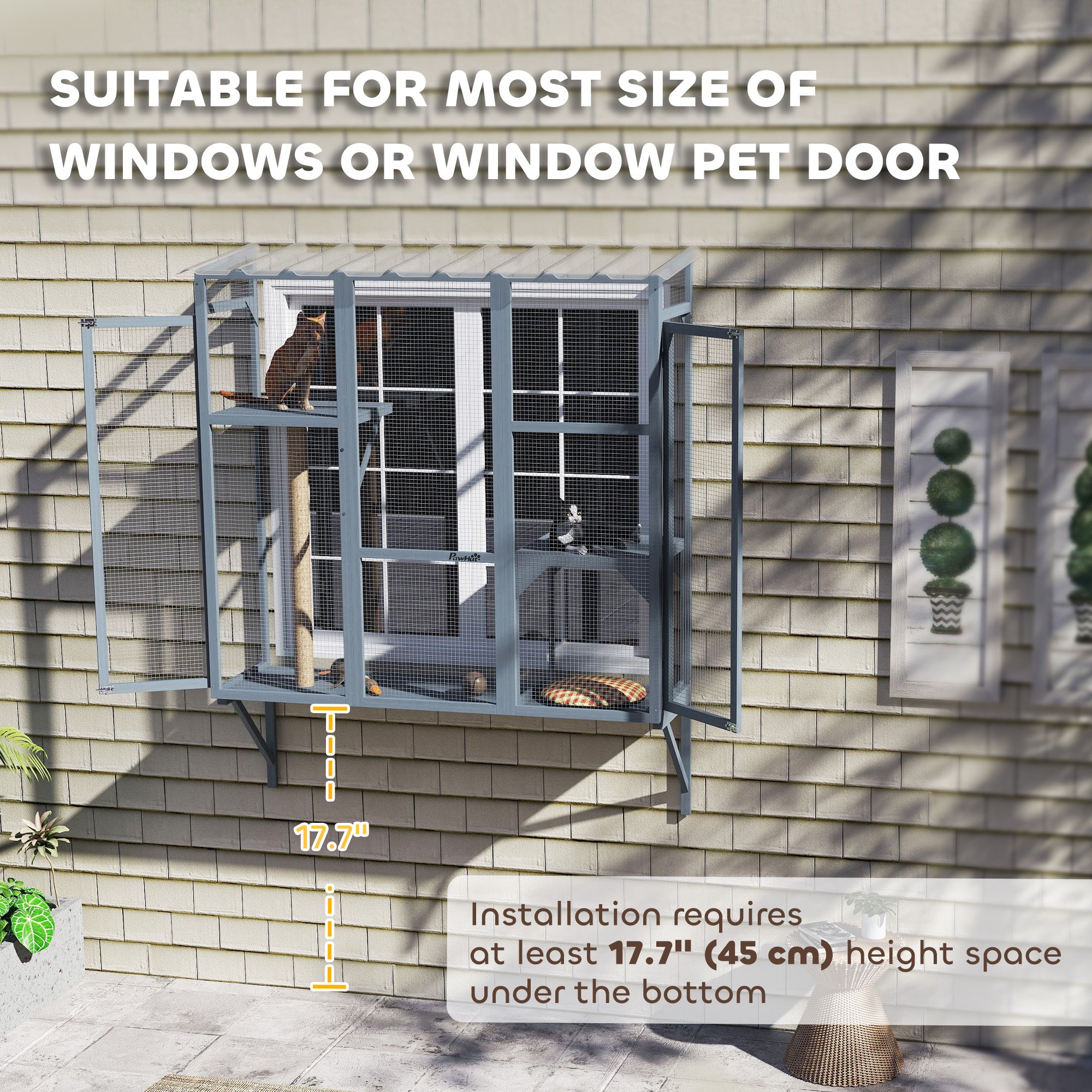 Wooden Catio Outdoor, Cat Window Box Enclosure for 2-3 Large Cats with 2 - view 6