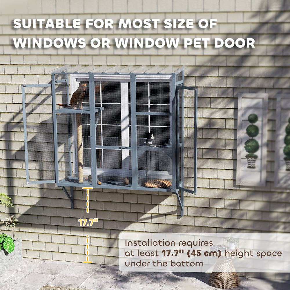 Wooden Catio Outdoor, Cat Window Box Enclosure for 2-3 Large Cats with 2 - view 6