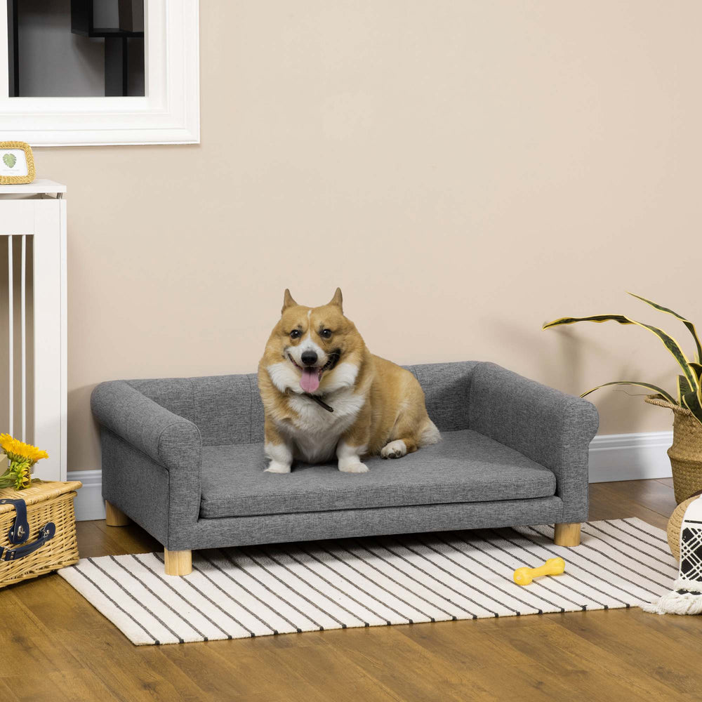 Modern Pet Sofa Cat or Medium Large Dog Bed W/ Removable Seat Cushion, Dark - view 7