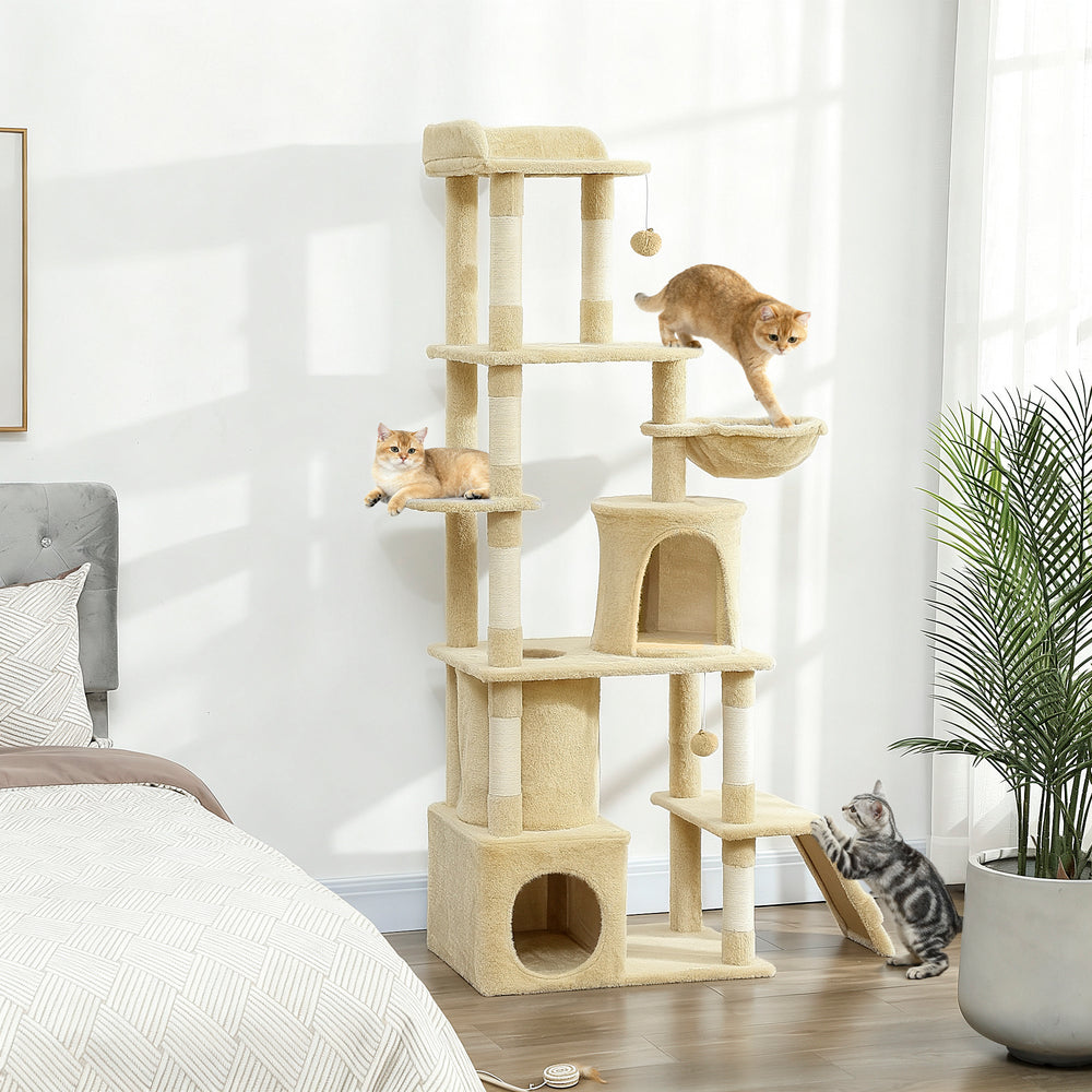 67" Large Cat Tree with 7 Scratching Posts, Tunnel, 2 Condos, Hammock, Perch - view 7