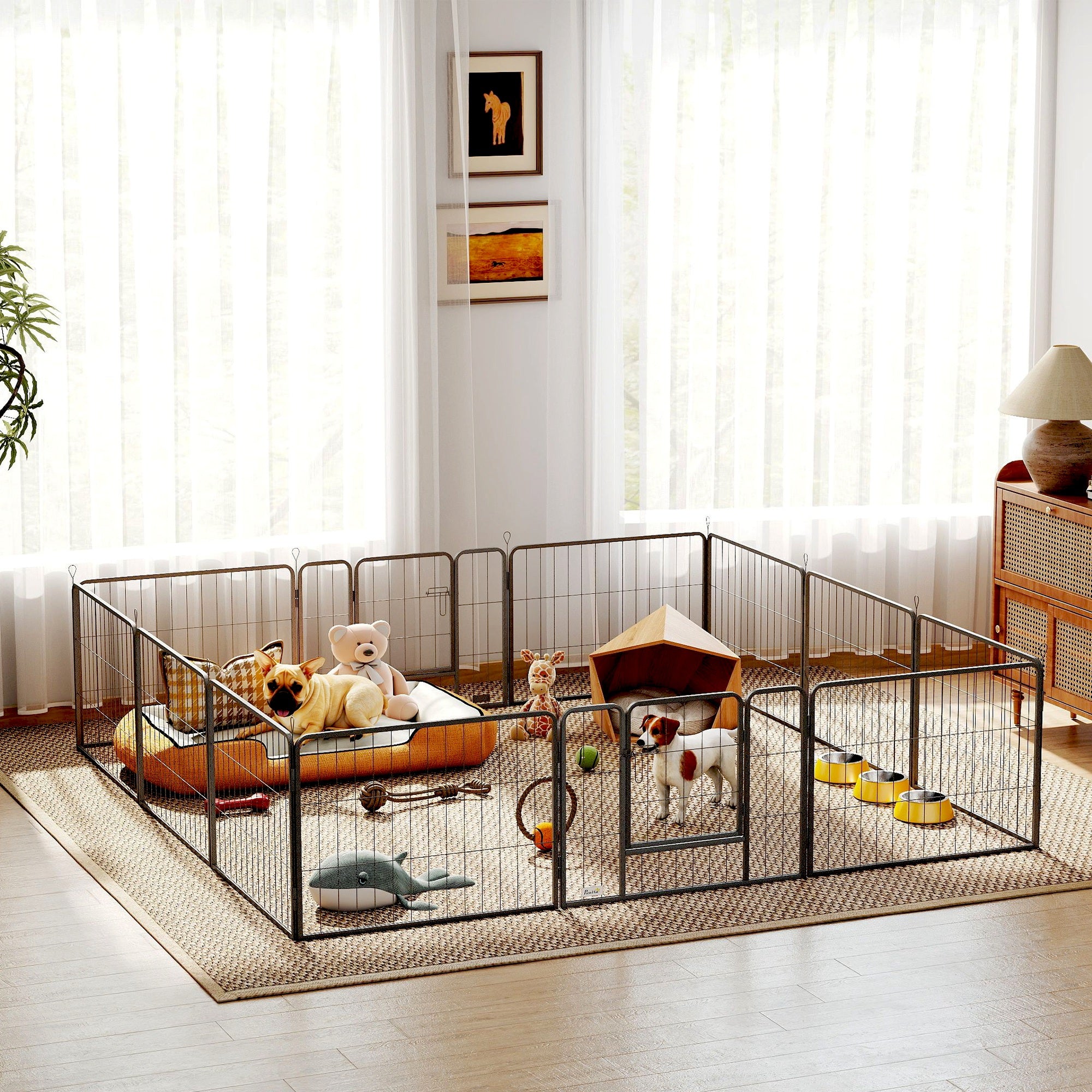 Dog Playpen, 31.5"W Heavy-Duty Metal Puppy Play Pen, Pet Exercise Fences - view 7
