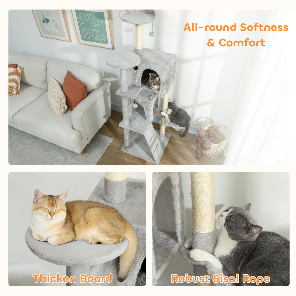 63 Inch Cat Tree with Sisal Scratching Posts, Condos, Plush Perches, Hammock - view 6