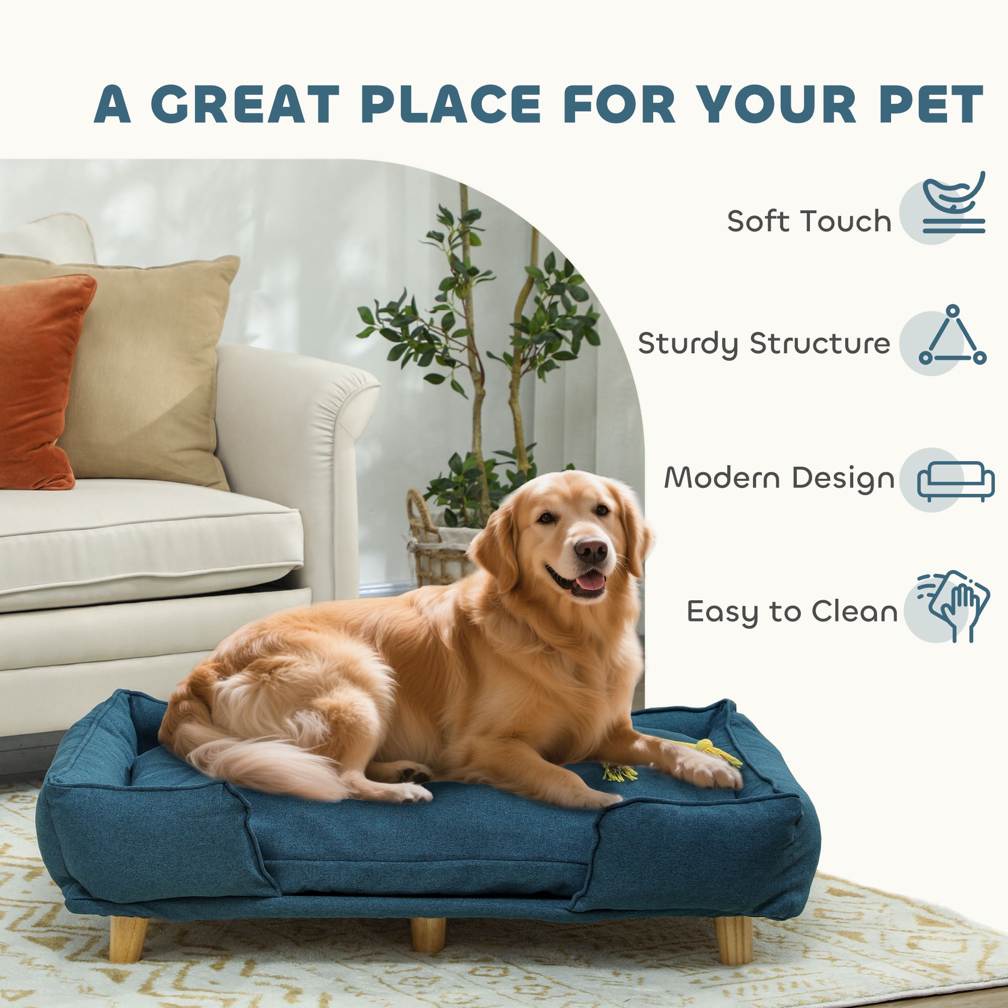 Washable Dog Sofa for Large Dogs, Elevated Pet Couch with Anti-slip Foot Pads - view 6