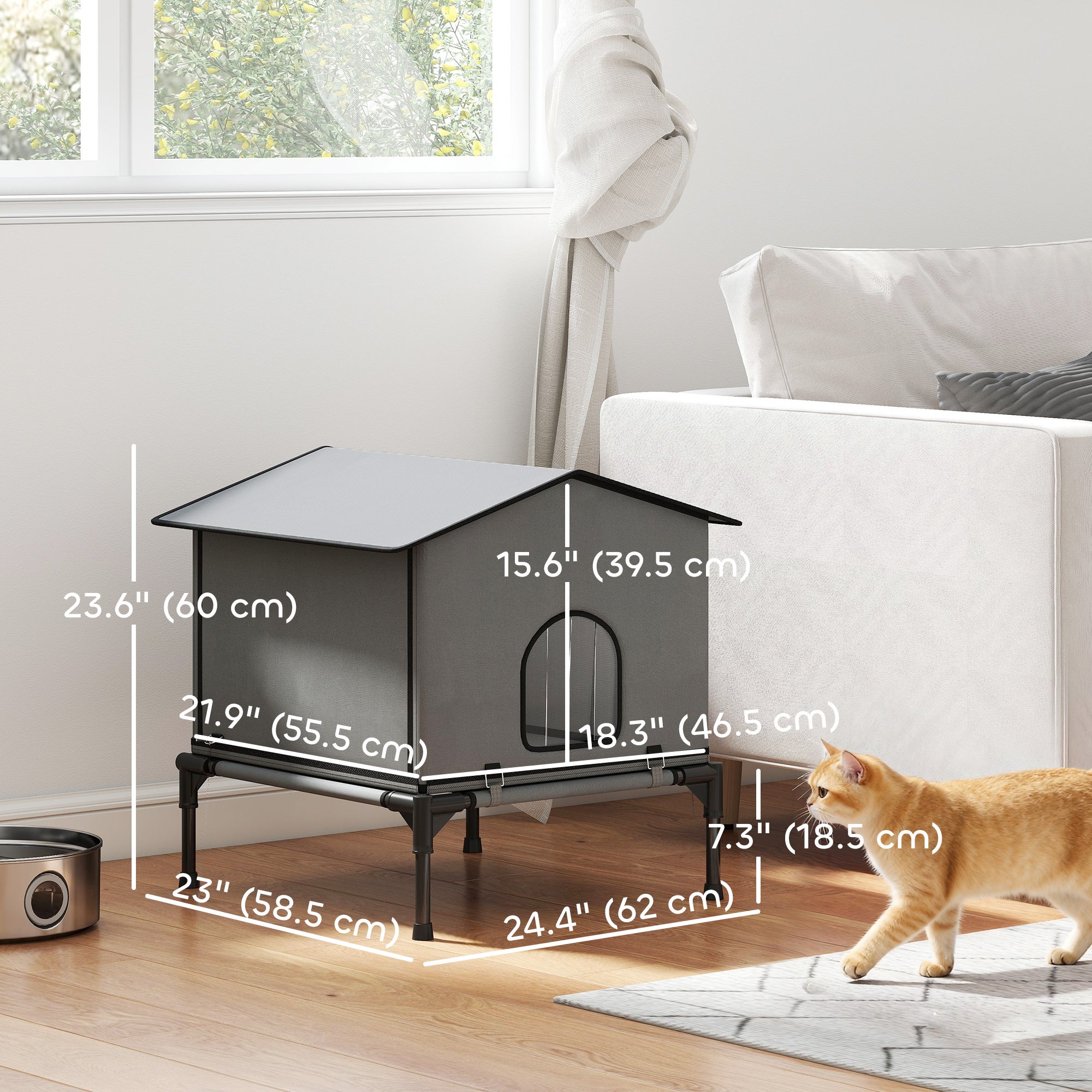Outdoor Cat House, Waterproof Insulated Cat Kennel with Elevated Base, Foldable - view 2