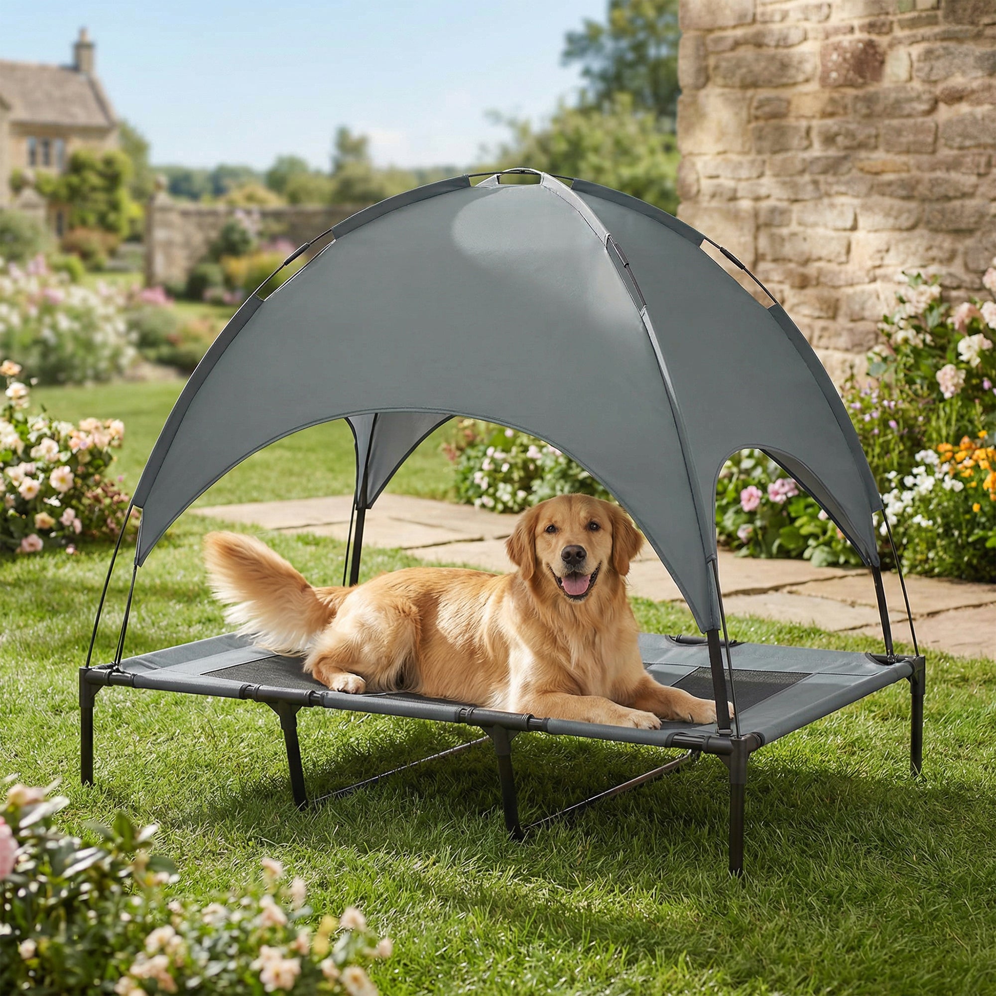 Elevated Dog Bed with Canopy, Portable Raised Dog Cot for XL Sized Dogs, Indoor - view 7